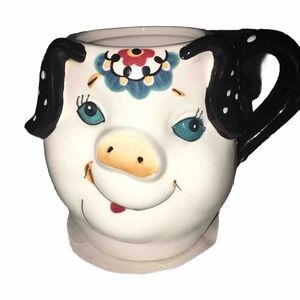 Home Accents Emily 3D Happy Pig Cup Mug Floral Ceramic